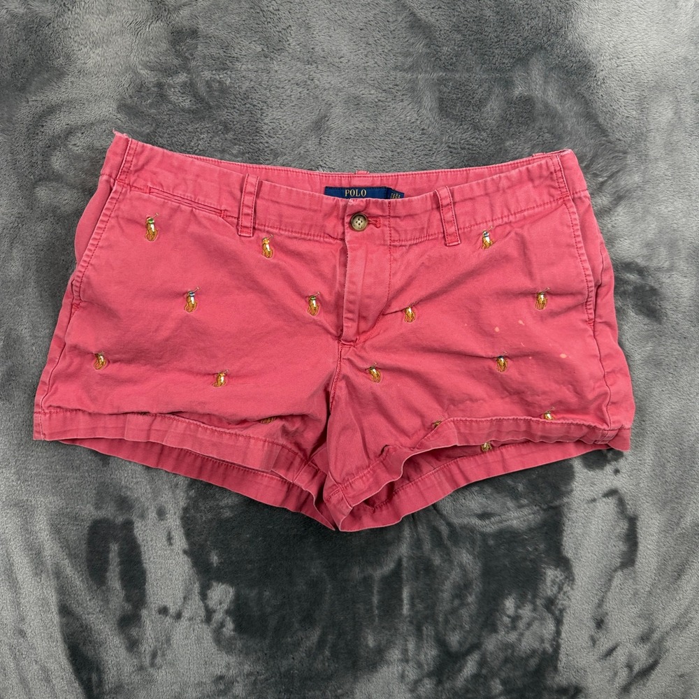 Polo Ralph Lauren Chino Shorts Women 4 Pink All Over Embroidered Pony Logo